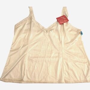 90s Vintage W/Tag Fortune Satin Plus Camisole Women's 4XL Ivory Lace Trim